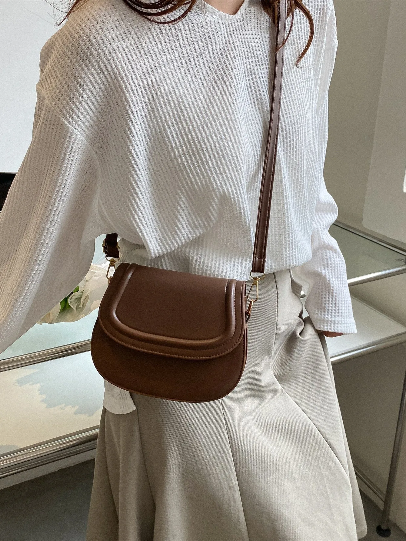 Mini Flap Saddle Bag -  Brown