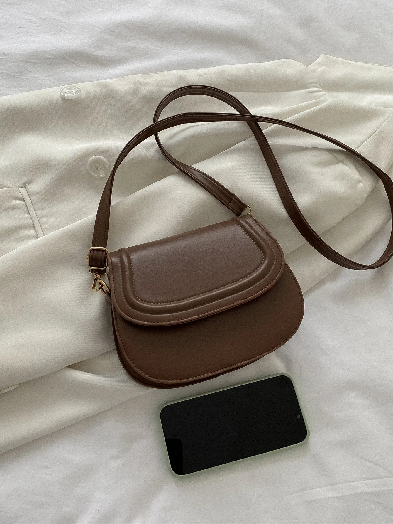 Mini Flap Saddle Bag -  Brown