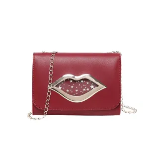 Mini Pu Leather Lip Metal Chain Square Shoulder Handbags