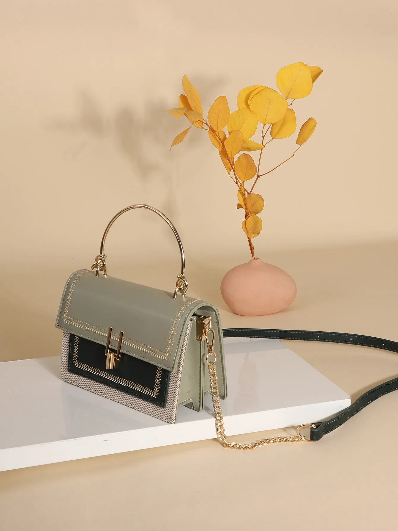 Mini Stitch Trim Flap Satchel Bag