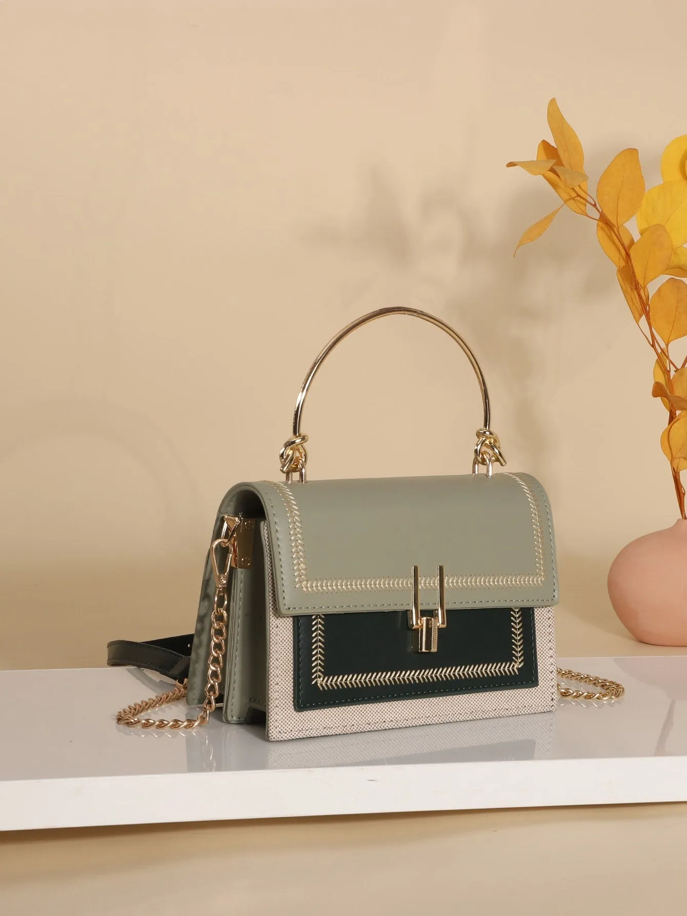 Mini Stitch Trim Flap Satchel Bag