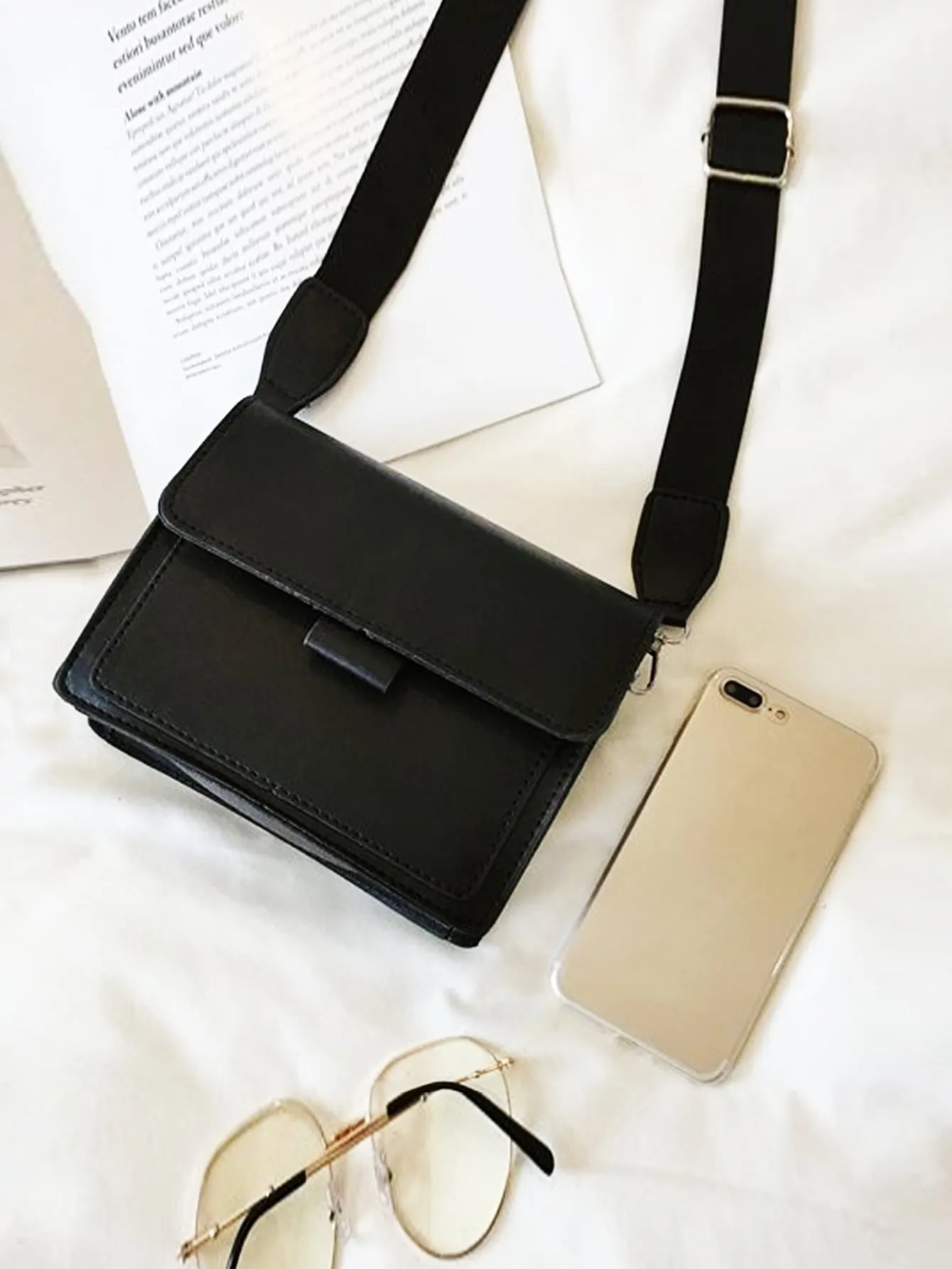 Minimalist Flap Square Bag - Black- FD ⚡
