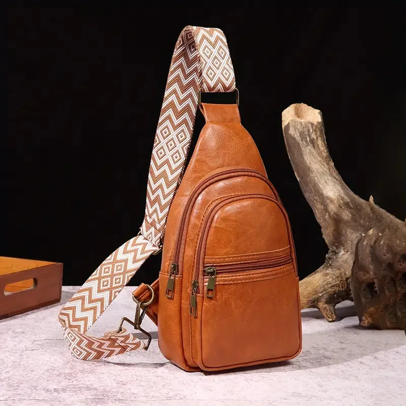 ModernRetro PU Leather Chest Bag: With Wide Guitar Strap