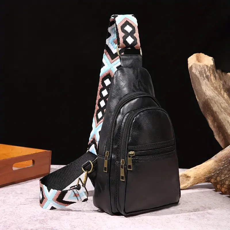 ModernRetro PU Leather Chest Bag: With Wide Guitar Strap
