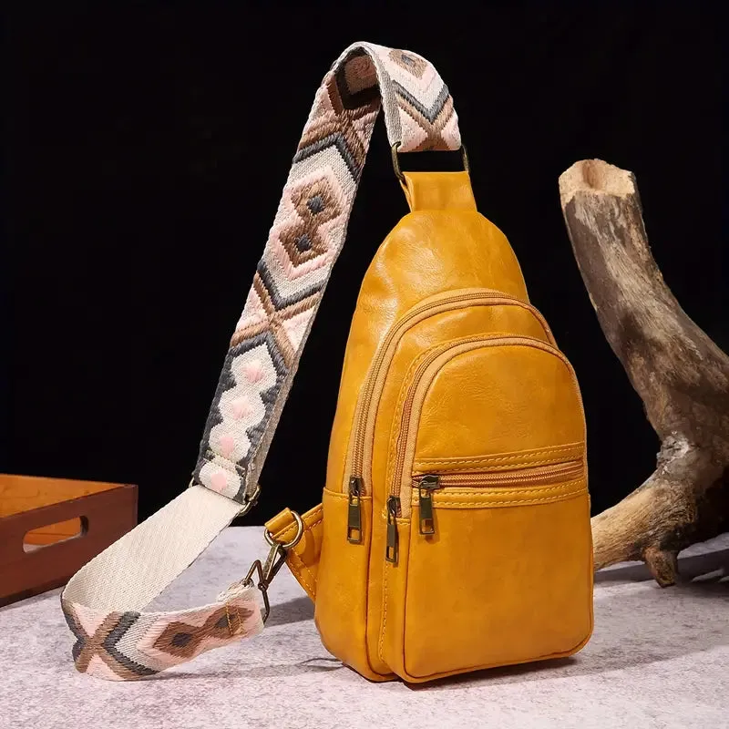 ModernRetro PU Leather Chest Bag: With Wide Guitar Strap