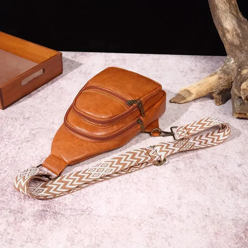 ModernRetro PU Leather Chest Bag: With Wide Guitar Strap