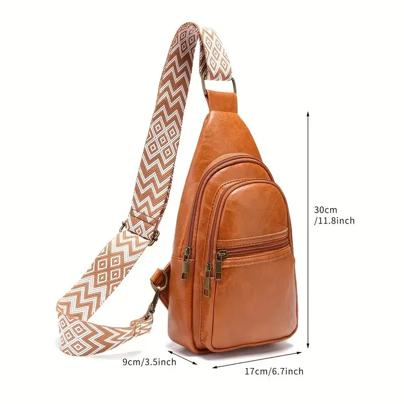 ModernRetro PU Leather Chest Bag: With Wide Guitar Strap