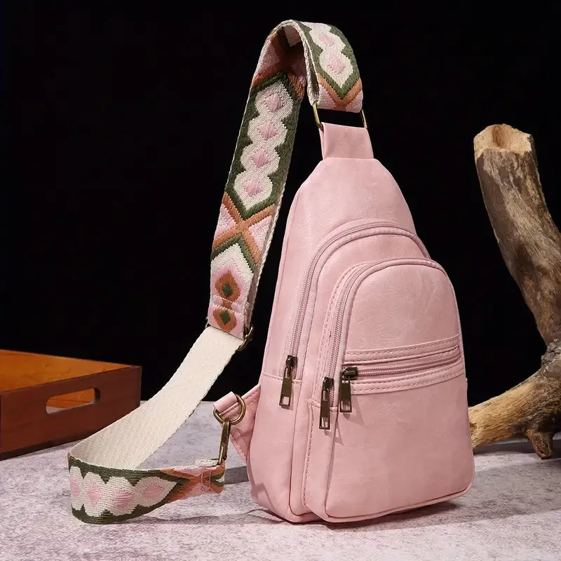 ModernRetro PU Leather Chest Bag: With Wide Guitar Strap