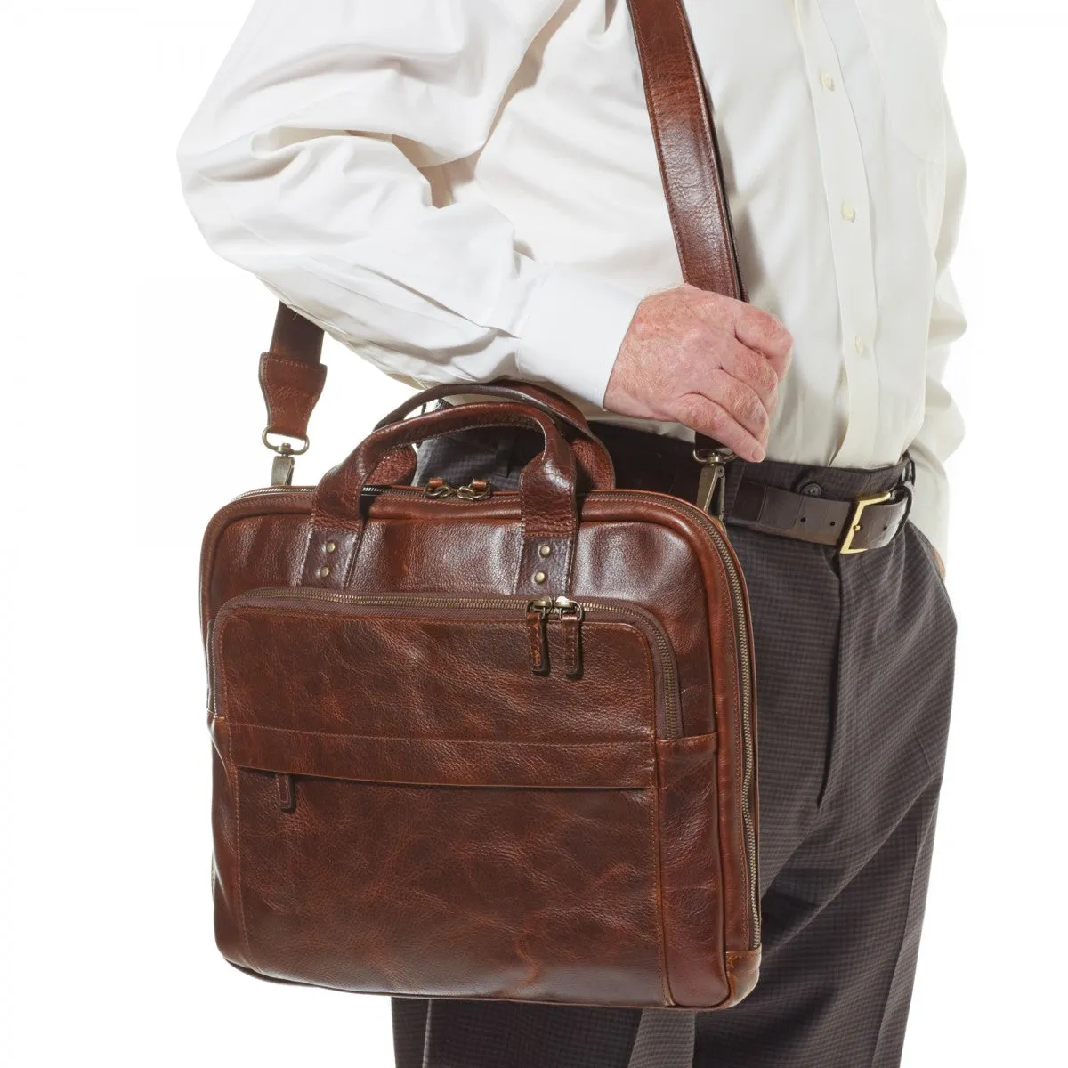 Moore and Giles Jay Modern Briefcase in Titan Milled Brown