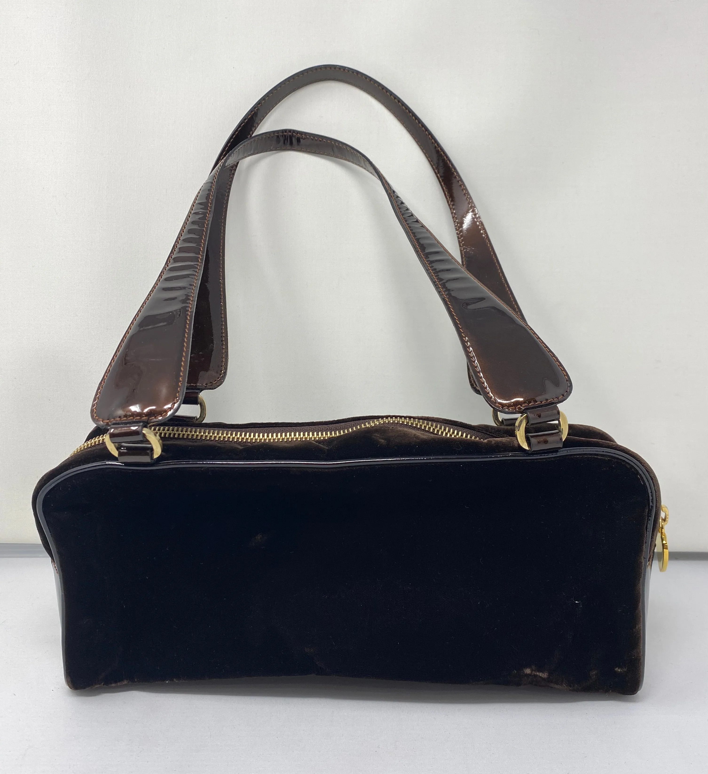Moschino Velour and Patent Leather Shoulder Bag