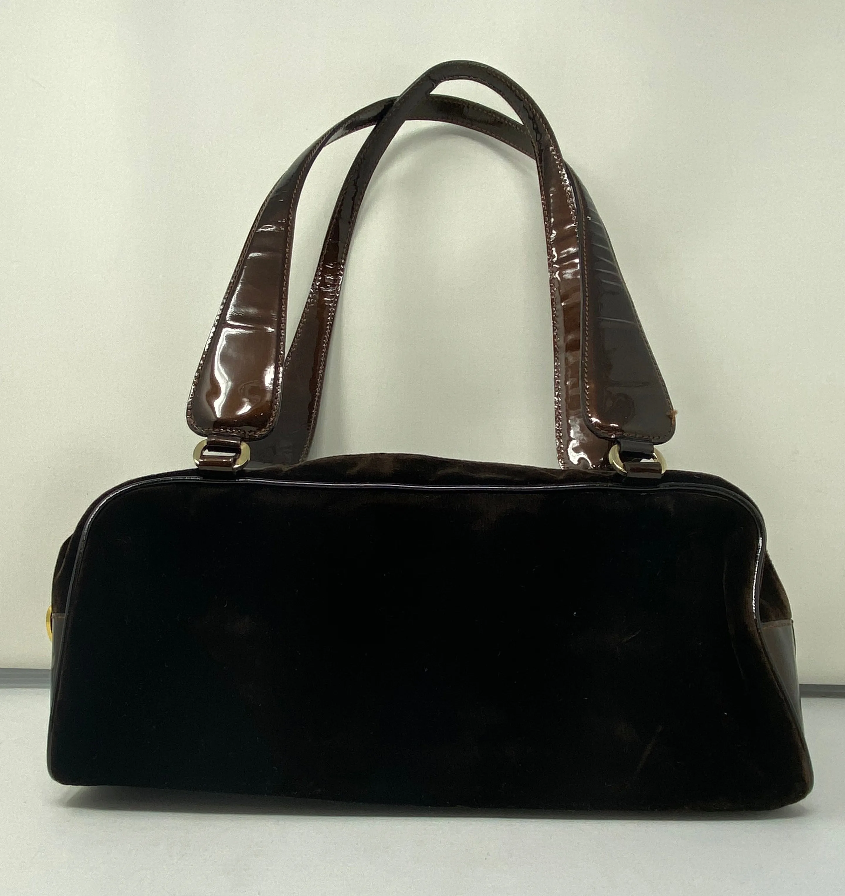 Moschino Velour and Patent Leather Shoulder Bag