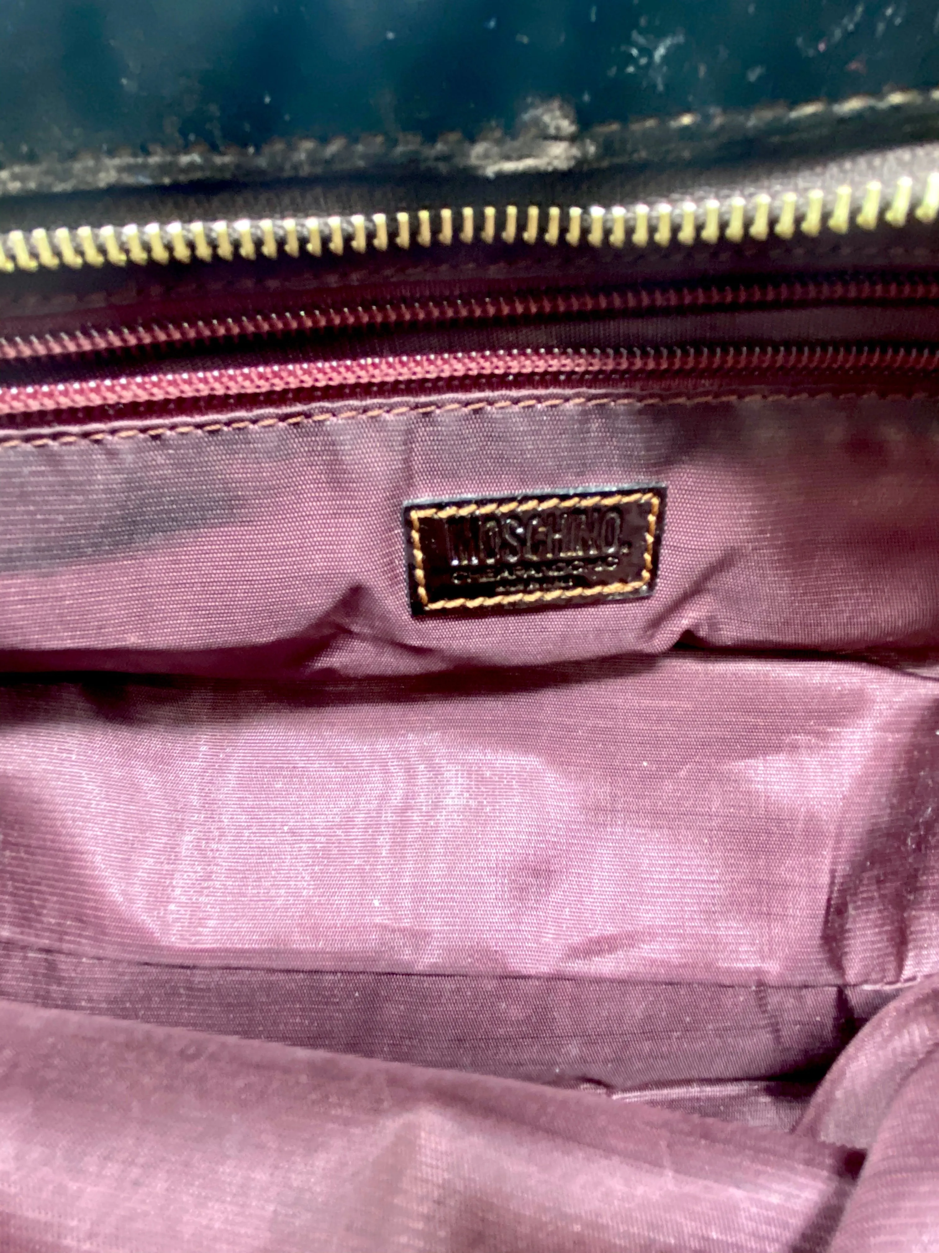 Moschino Velour and Patent Leather Shoulder Bag