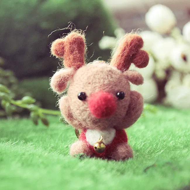 Needle Felted Felting project Wool Animals Cute Xmas Reindeer Red