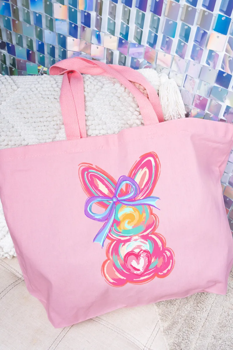 Neon Bunny Bow Canvas Jumbo Tote