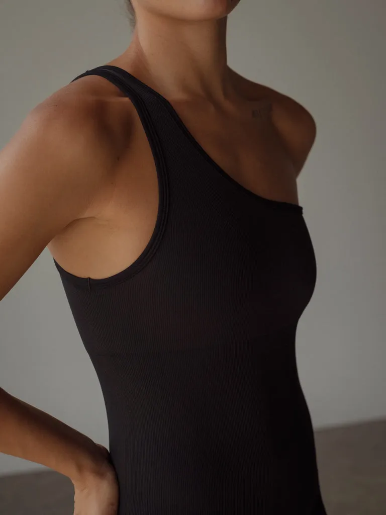 ONE SHOULDER SEAMLESS UNITARD  - SHADOW