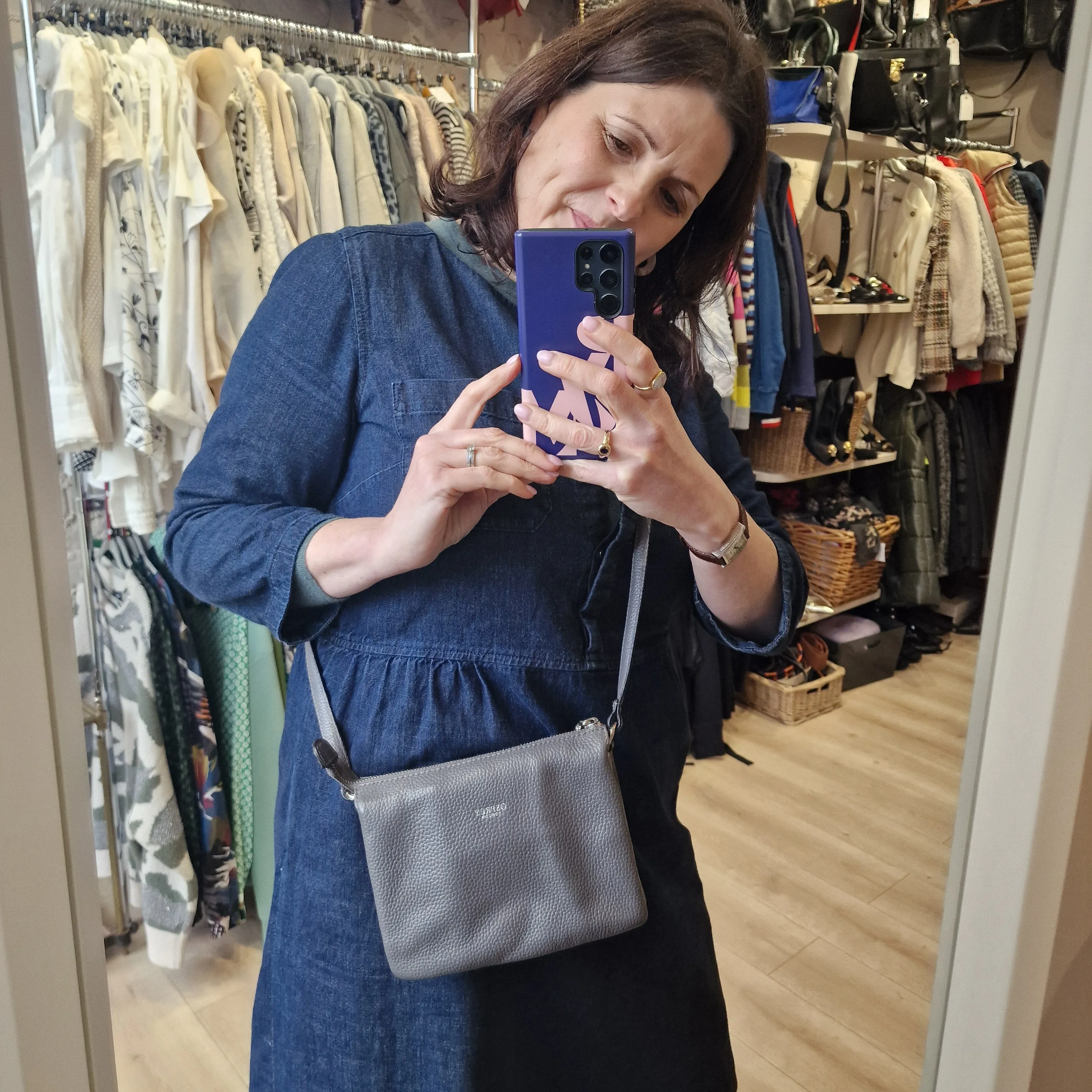 Osprey Grey Leather Crossbody Bag