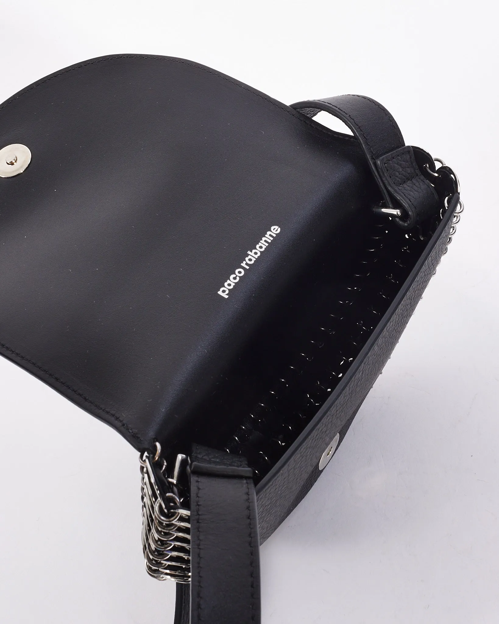 Paco Rabanne Black Leather Chain Link Mini Crossbody Bag