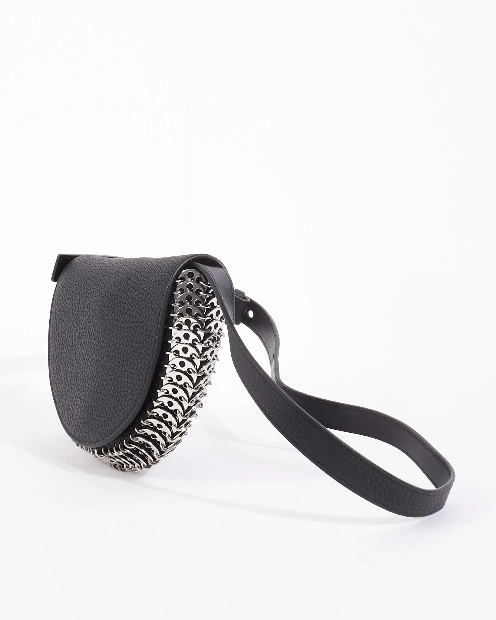 Paco Rabanne Black Leather Chain Link Mini Crossbody Bag