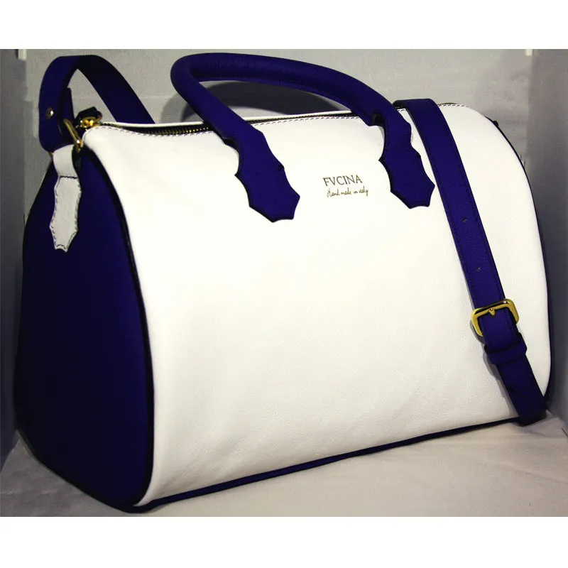 Panarea White and Blue Bowler Bag "Bauletto".