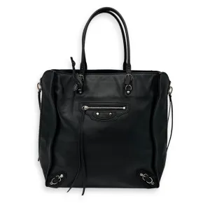 Papier Tote Bag Black in Calfskin, Silver hardware