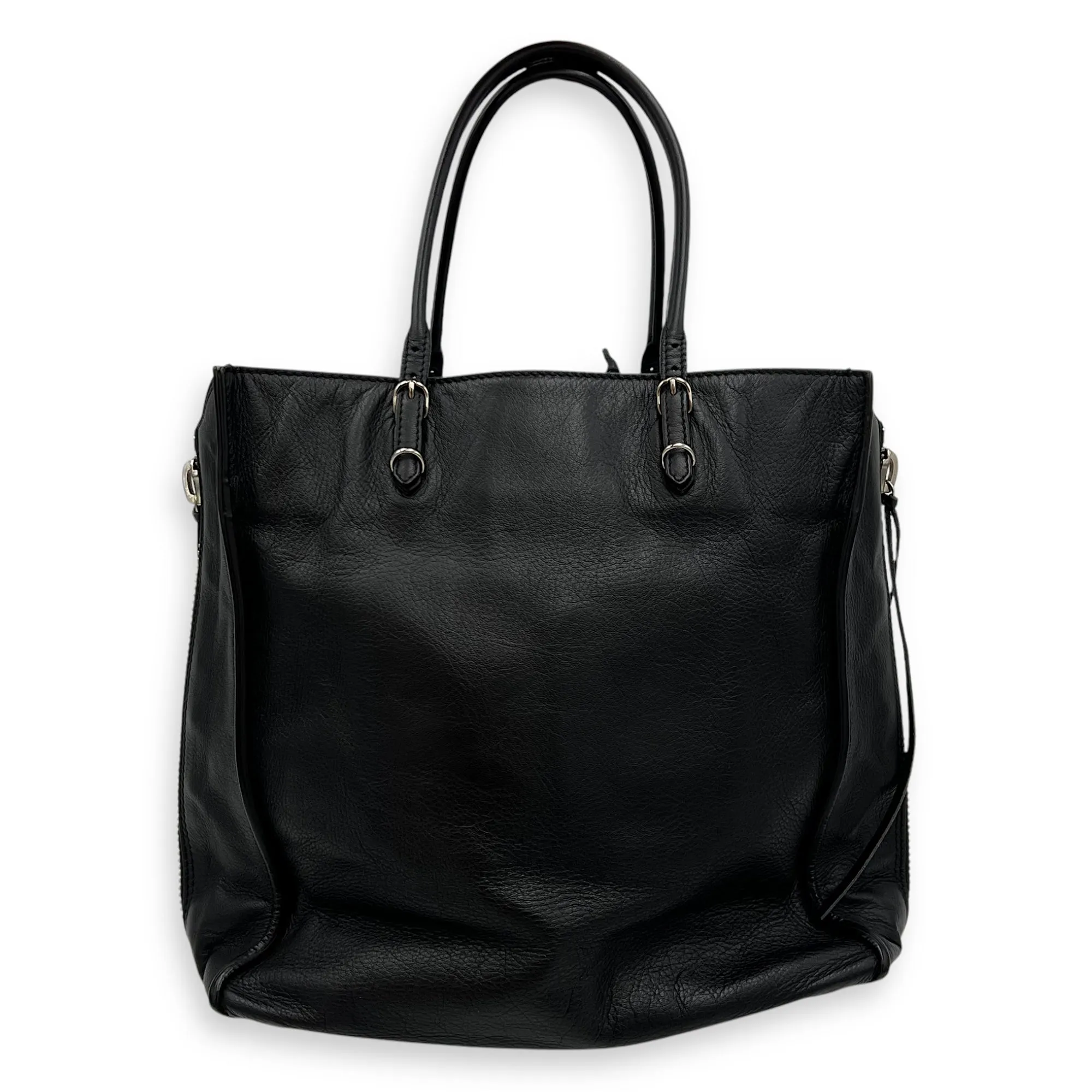 Papier Tote Bag Black in Calfskin, Silver hardware