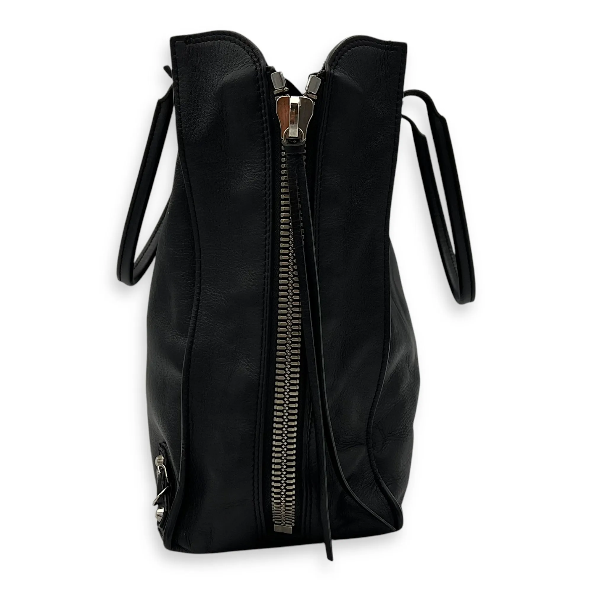 Papier Tote Bag Black in Calfskin, Silver hardware
