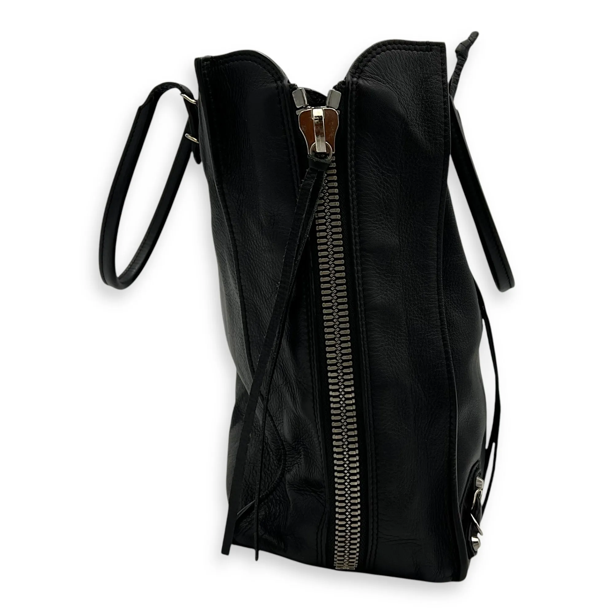 Papier Tote Bag Black in Calfskin, Silver hardware