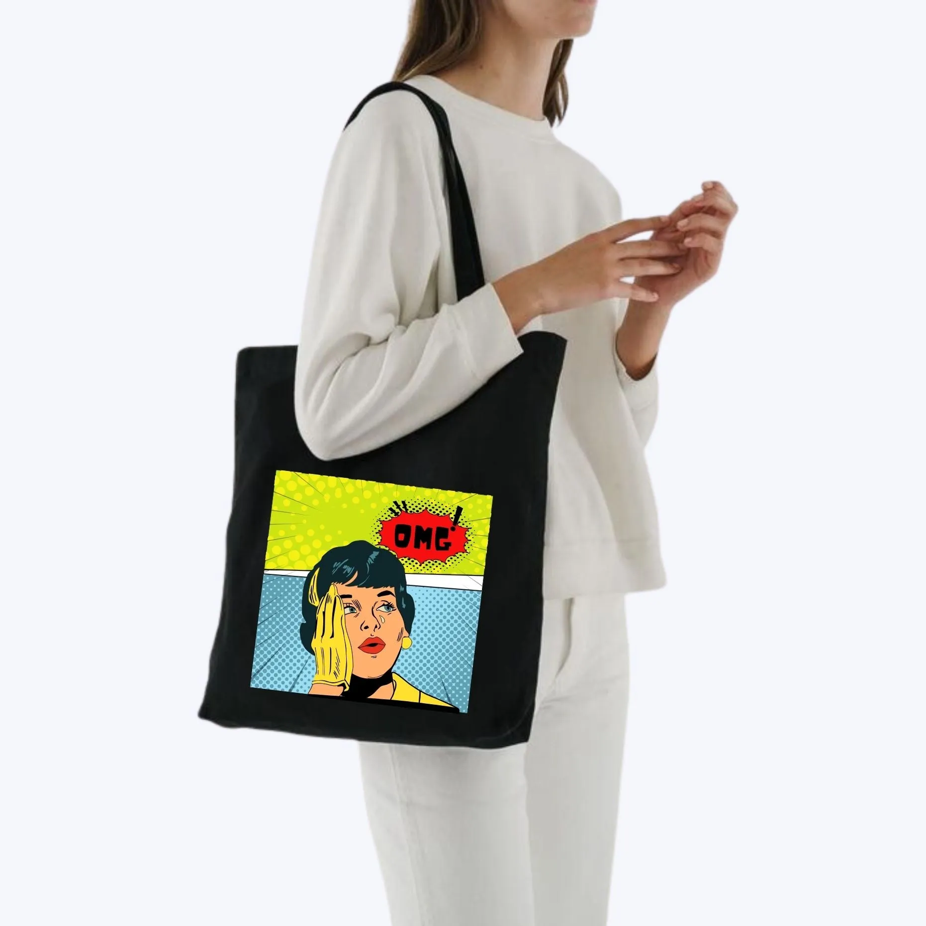 Peach Blossom Women's Cotton Printed Tote Bag With Zipper and Pouch
