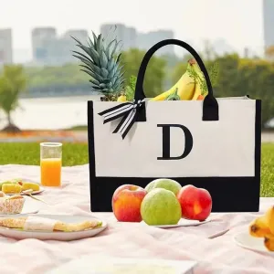 Personalize Initial Canvas Tote Bag