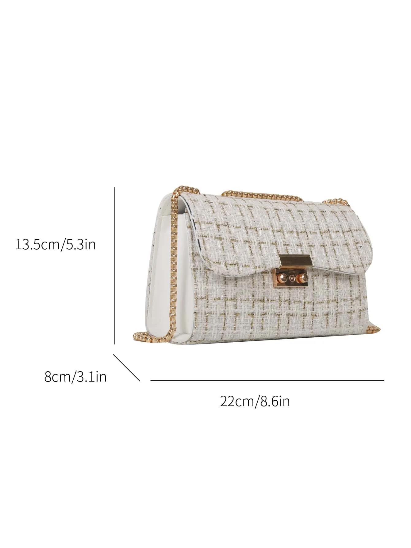 Plaid Pattern Flap Chain Square Bag - White