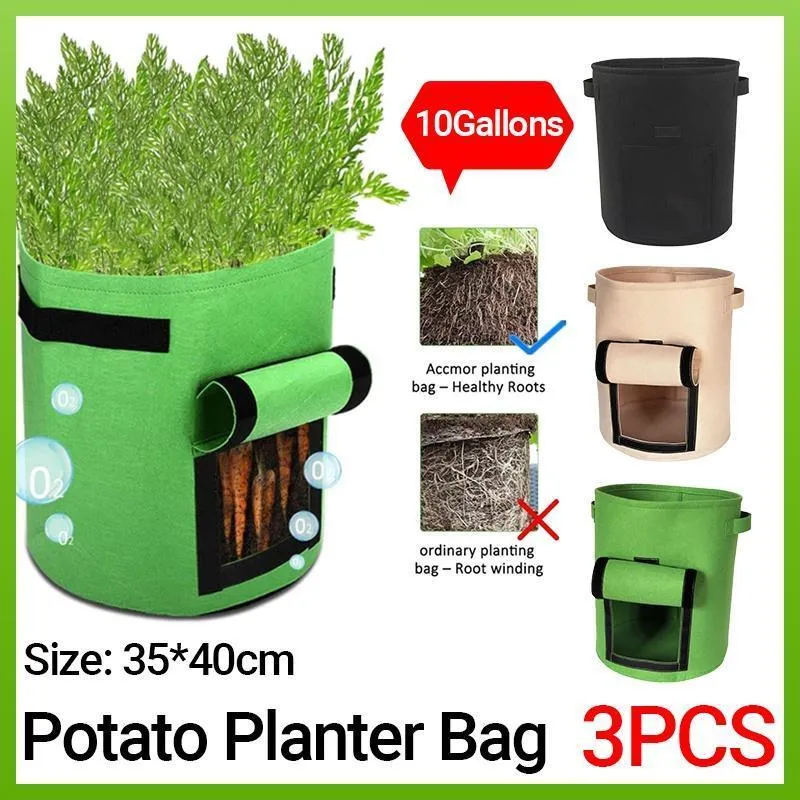 Potato Grow Bags 3PCS 3Colours 10 Gallon Side Window