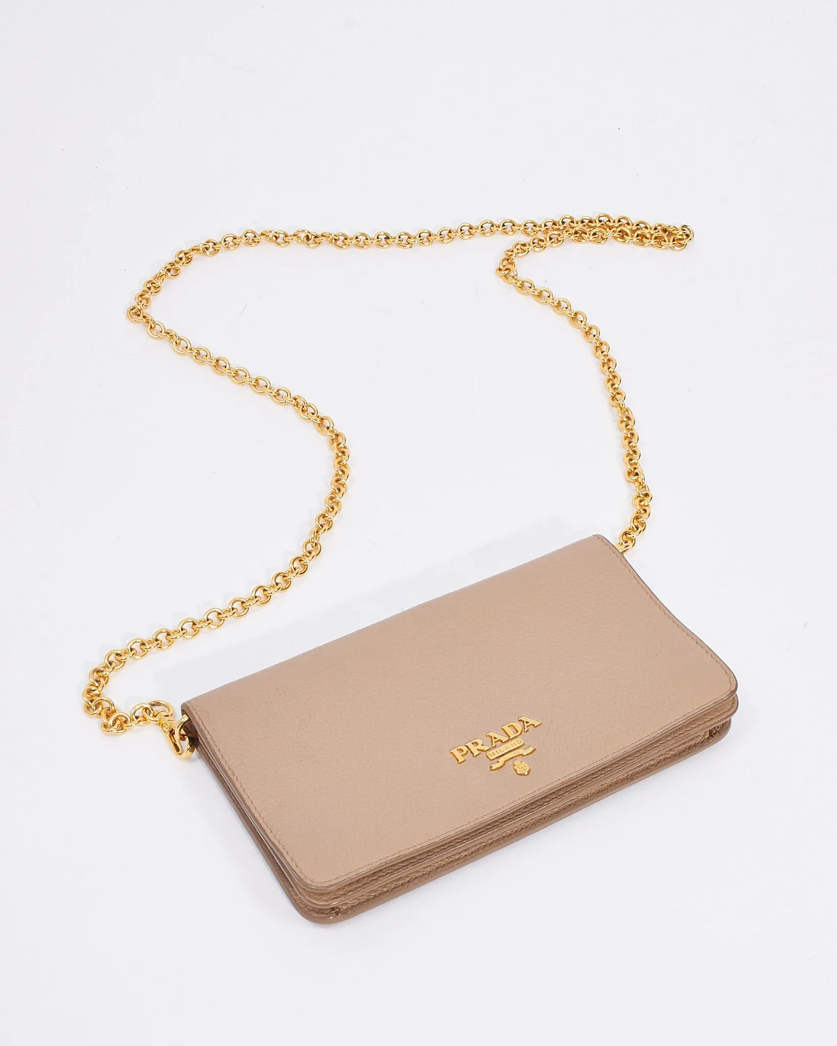 Prada Beige (cammeo) Vitello Daino Leather Wallet on Chain Bag