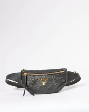 Prada Black Daino Vitello Leather Belt Bag
