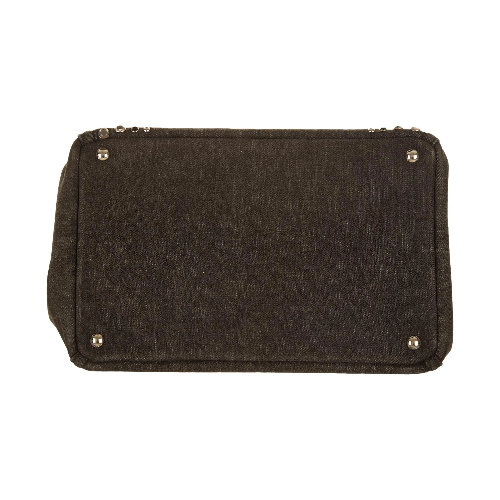 Prada Black Denim Studded Canapa Tote