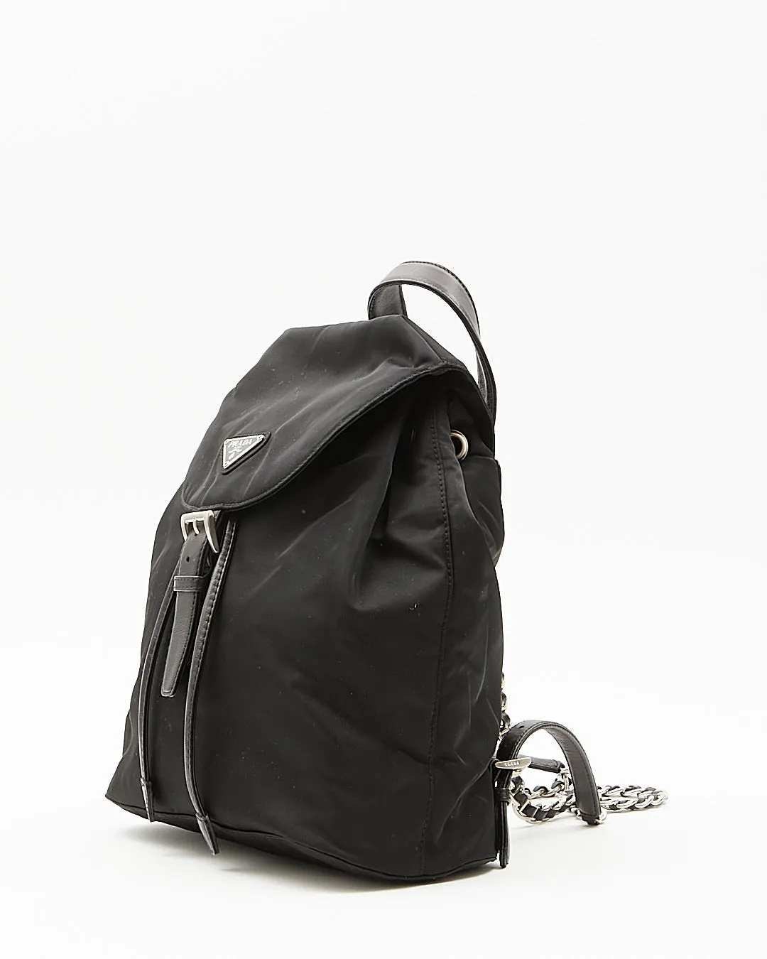 Prada Black Nylon Tessuto Chain Backpack Bag