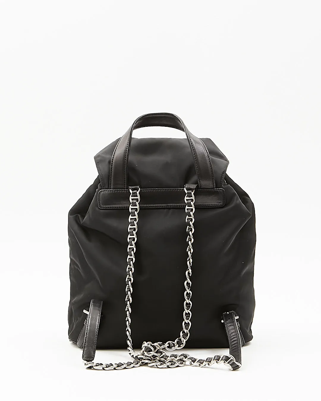 Prada Black Nylon Tessuto Chain Backpack Bag