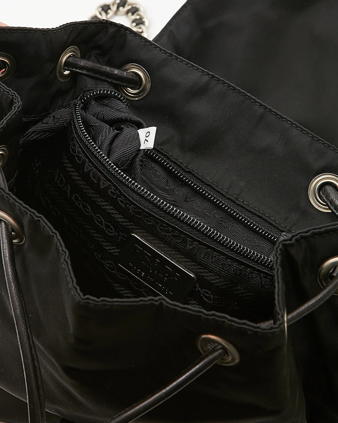 Prada Black Nylon Tessuto Chain Backpack Bag