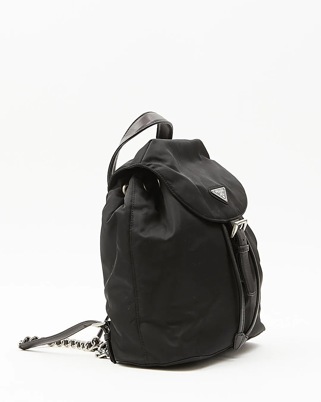 Prada Black Nylon Tessuto Chain Backpack Bag