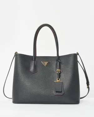 Prada Black Saffiano Leather With Red Interior Medium Double Tote