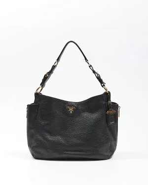 Prada Black Vitello Daino Leather Hobo Shoulder Bag