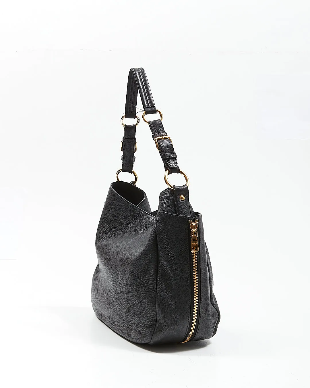 Prada Black Vitello Daino Leather Hobo Shoulder Bag