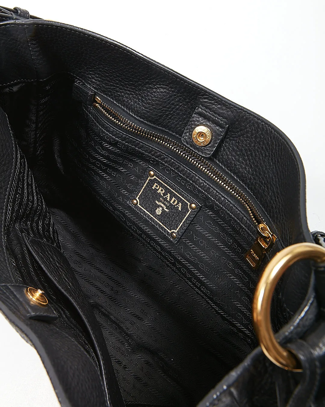 Prada Black Vitello Daino Leather Hobo Shoulder Bag