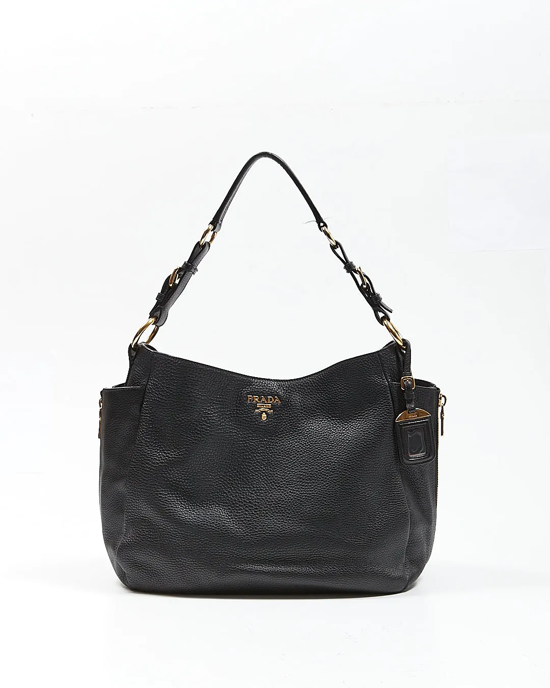 Prada Black Vitello Daino Leather Hobo Shoulder Bag