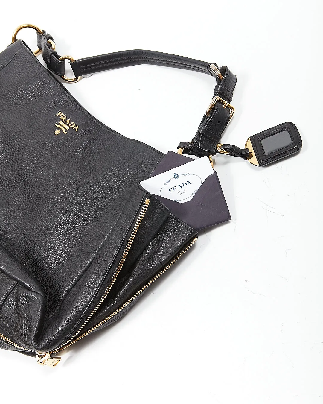 Prada Black Vitello Daino Leather Hobo Shoulder Bag