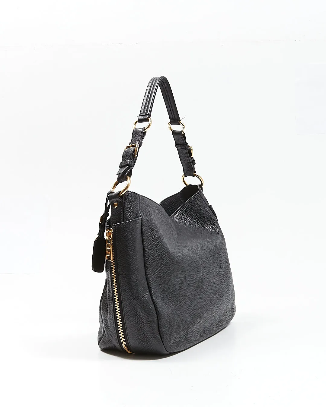 Prada Black Vitello Daino Leather Hobo Shoulder Bag