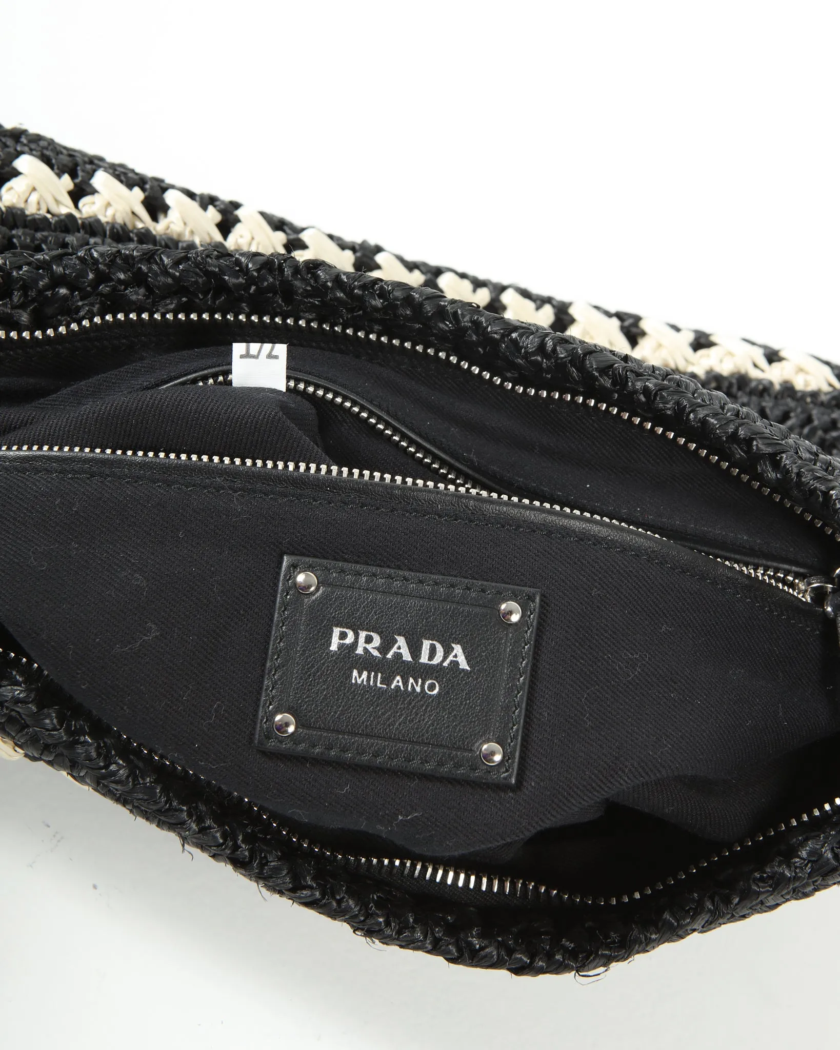 Prada Black/Cream Woven Straw Pouch