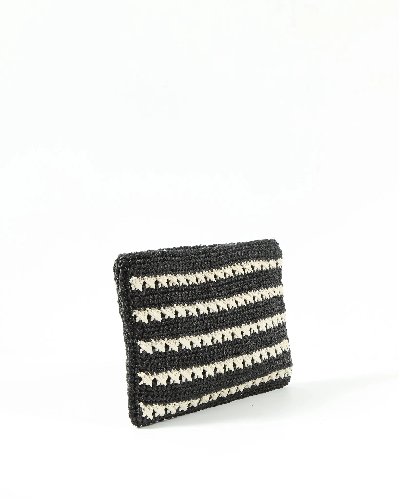 Prada Black/Cream Woven Straw Pouch