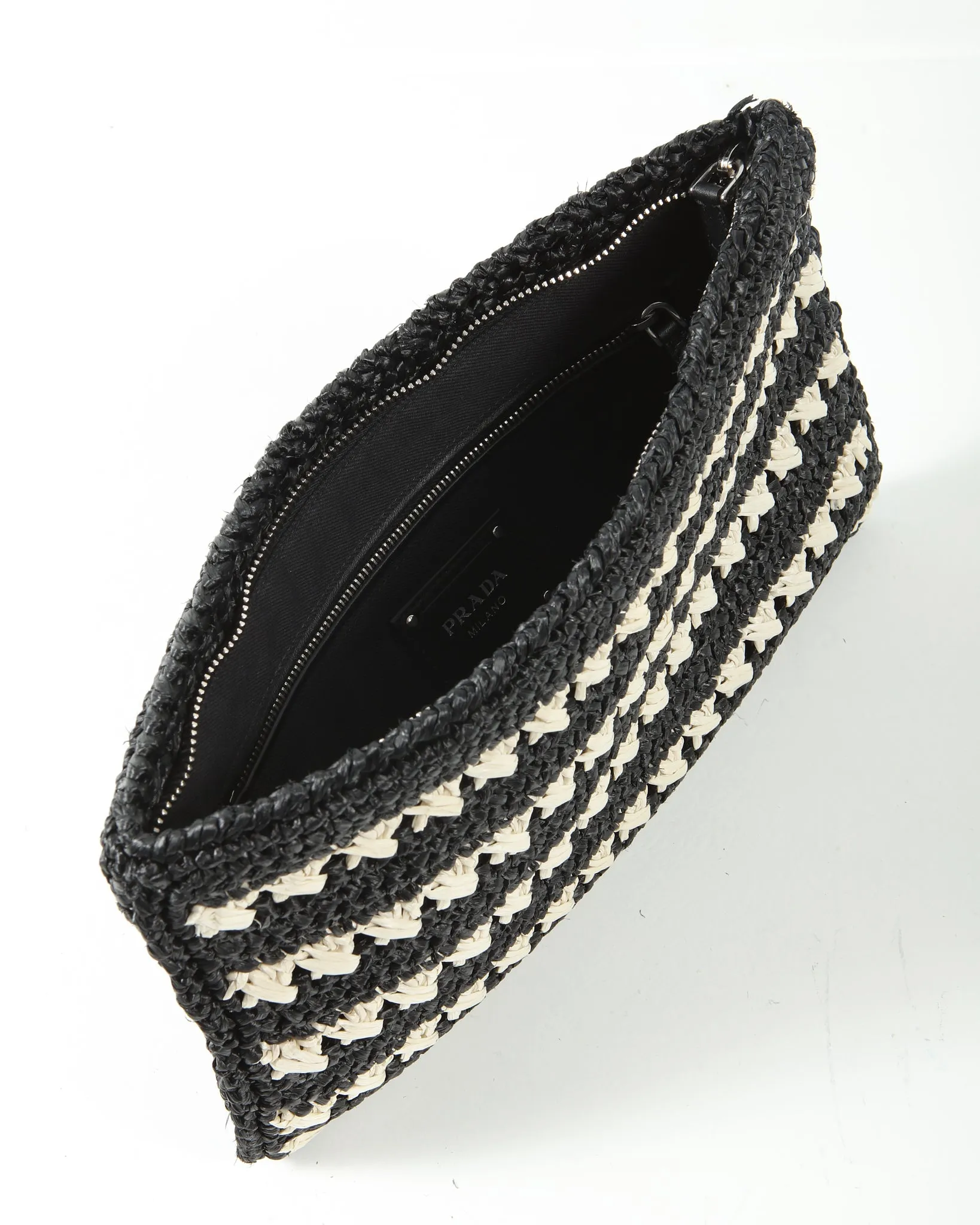 Prada Black/Cream Woven Straw Pouch