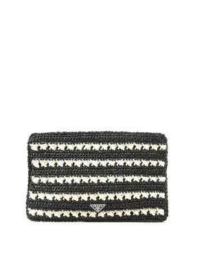 Prada Black/Cream Woven Straw Pouch