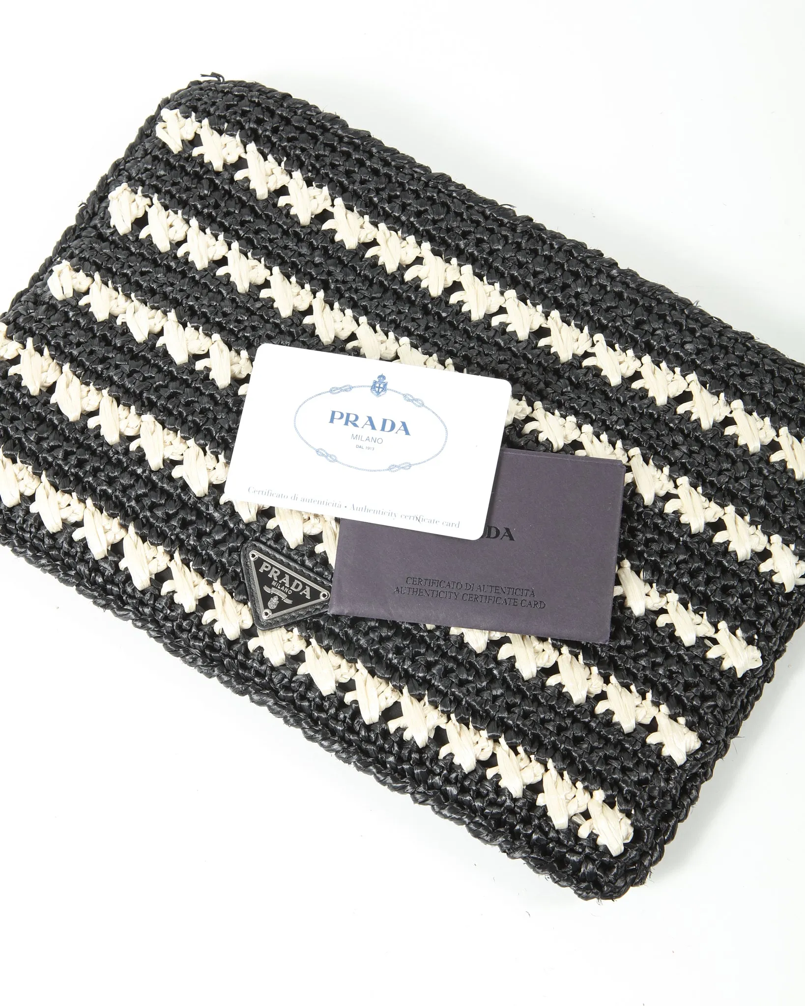 Prada Black/Cream Woven Straw Pouch